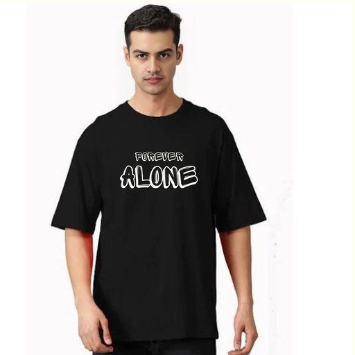 Black- Oversized Printed T-Shirt - Alone