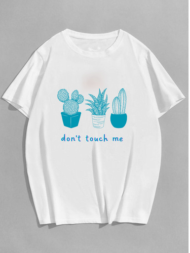 White- Oversized Printed T-Shirt - don't Touch me