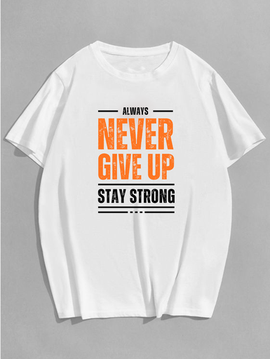 White- Oversized Printed T-Shirt - never give up