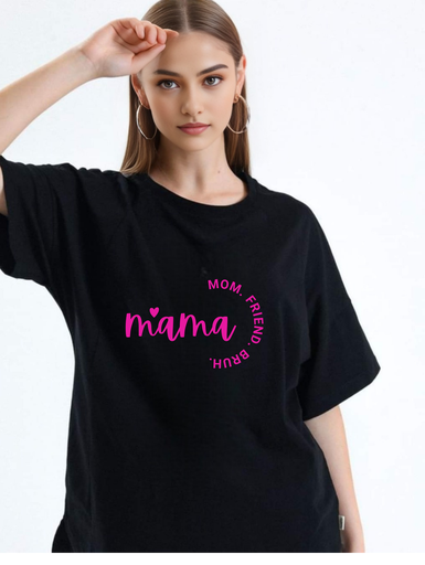 Black Oversized Printed T-Shirt - Mama