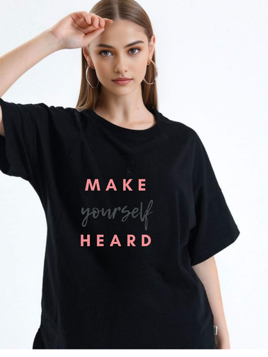 Black Oversized Printed T-Shirt - make you Heard