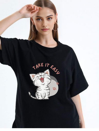 Black Oversized Printed T-Shirt - Take It Easy