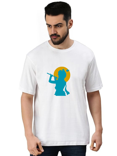White Oversized devotional  T-Shirt - Sri Krishna