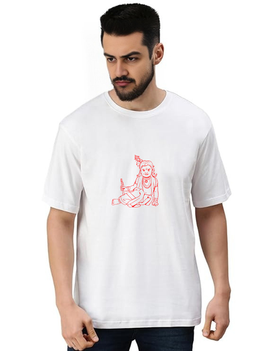 White Oversized devotional T-Shirt - Sri Krishna photo