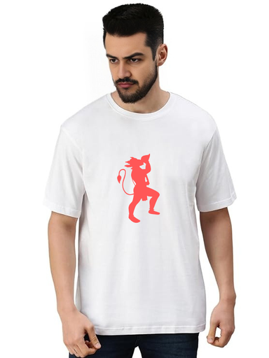 White Oversized devotional T-Shirt - Hanuman