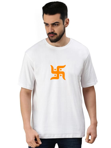 White Oversized devotional  T-Shirt - Swastik