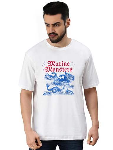 White Oversized Holiday T-Shirt - Marine Monster