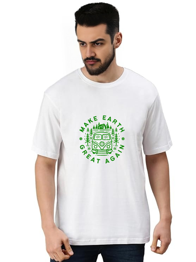 White Oversized Holiday T-Shirt -Make Earth