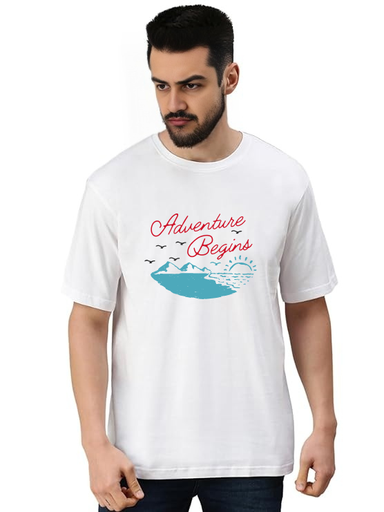 White Oversized Holiday T-Shirt Adventure Begins 