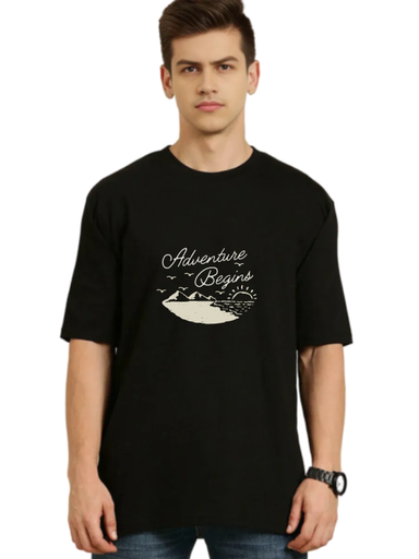 Black Oversized Holiday T-Shirt - Adventure Begins