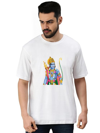 White Oversized devotional  T-Shirt - Ram ji