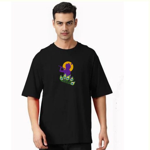 Black Oversized devotional  T-Shirt - Shri Radhe Krishna