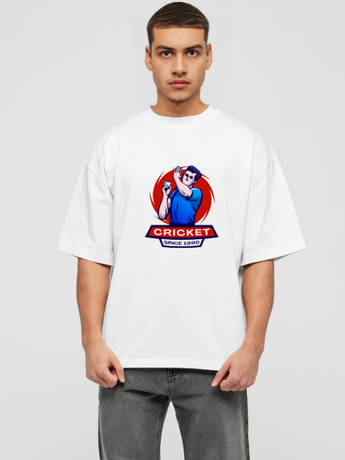 White Oversized Cricket Fun T-Shirt - Bold 