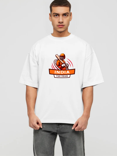 White Oversized Cricket Fun T-Shirt - India