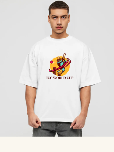 White Oversized Cricket Fun T-Shirt - Batsman