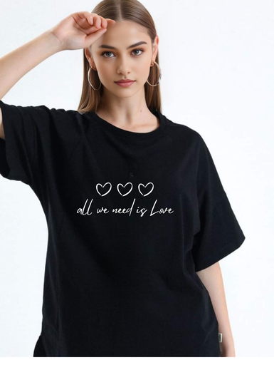 Black Oversized Printed T-Shirt - Only Love
