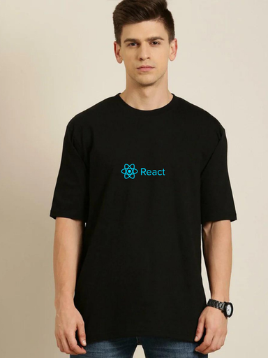 Black Oversized Science & Tech T Shirt - React