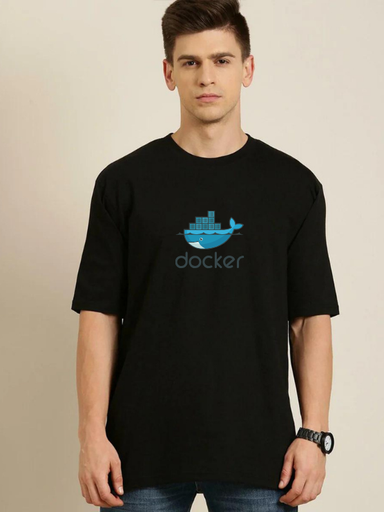 Black Oversized Science & Tech T Shirt - Docker