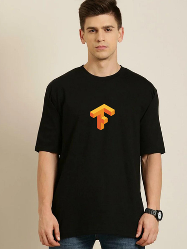 Black Oversized Science & Tech T Shirt - TensorFlow