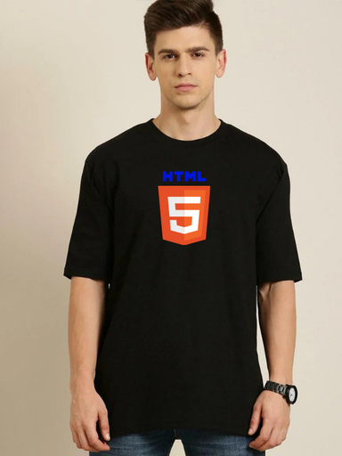 Black Oversized Science & Tech T Shirt - HTML 5