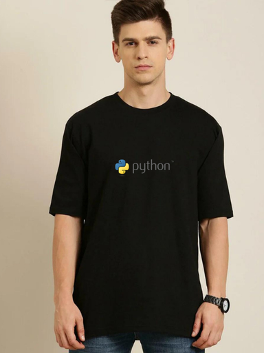 Black Oversized Science & Tech T Shirt - Python