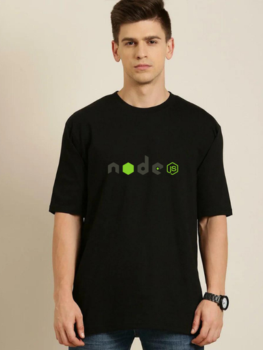 Black Oversized Science & Tech T Shirt - Node JS