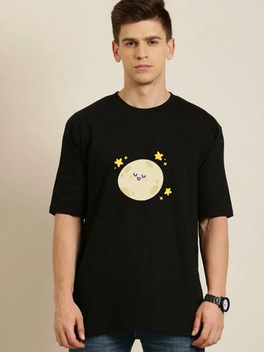 Black Oversized Science & Tech T Shirt - Moon