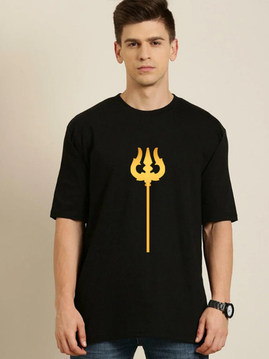 White Oversized devotional  T-Shirt - Trishul