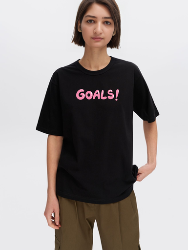 Black Printed Girls T-Shirt - Goals