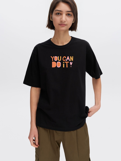 Black Printed Girls T-Shirt - You can do it