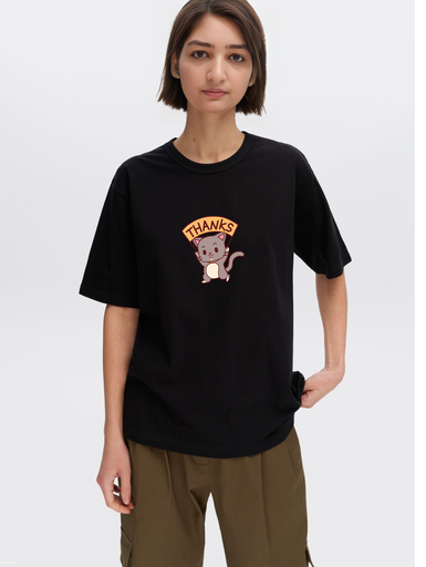 Black Printed Girls T-Shirt - Thanks