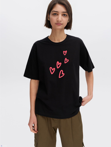 Black Printed Girls T-Shirt - Heart smalls