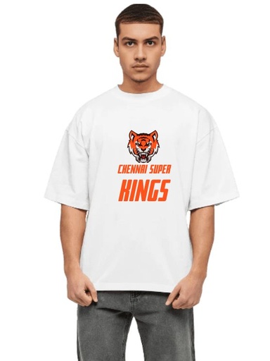 White Oversized Cricket Fun T-Shirt - Chennai Super king