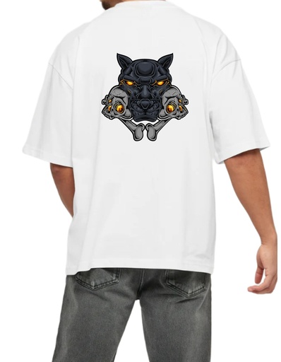 White Oversized Printed T Shirt for Bikers - Hyna