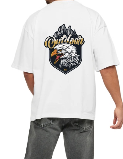 White Oversized Printed T Shirt for Bikers - Outdoor Eagle