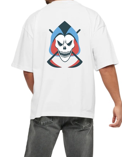 White Oversized Printed T Shirt for Bikers - Psycho killer