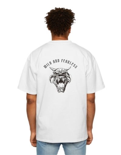 White Oversized Printed T Shirt for Bikers - Wild & Fearless