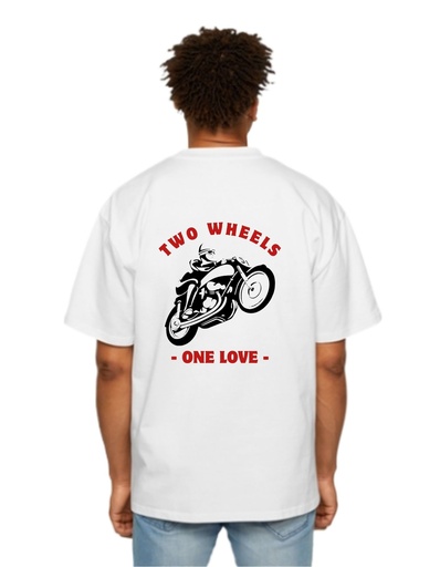 White Oversized Printed T Shirt for Bikers - Two Wheels one love