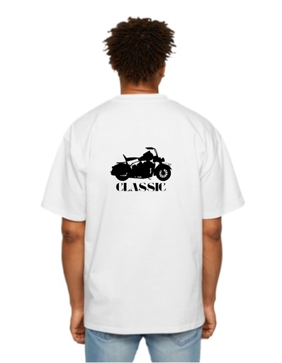 White Oversized Printed T Shirt for Bikers - Classic