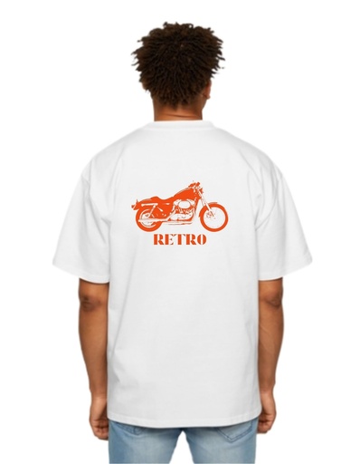 White Oversized Printed T Shirt for Bikers - Retro Bike