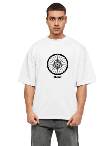 White Oversized Country T-Shirt - Ashok Chakra