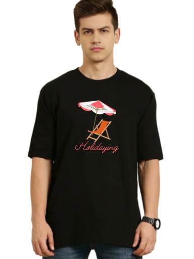 Black Oversized Holiday T Shirt  -Holidaying 