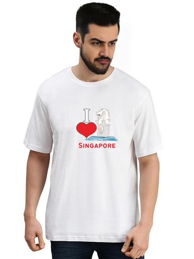 White Oversized Country T Shirt - I love Singapore