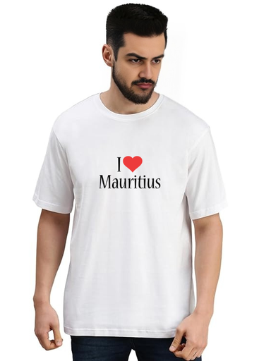 White Oversized Country T Shirt - I love Mauritius