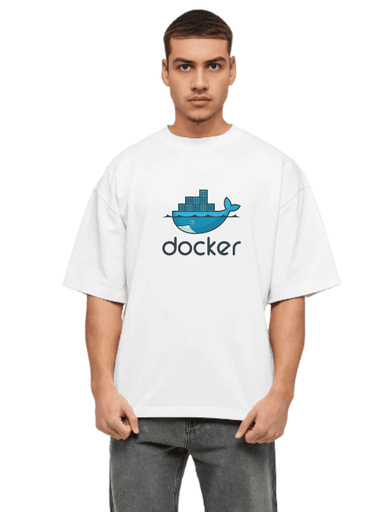 White Oversized Science & Tech T Shirt - Docker