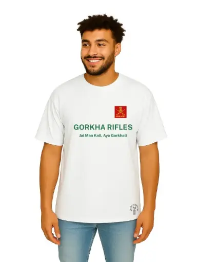 White Oversized Army print T-Shirt - Gorkha Rifles