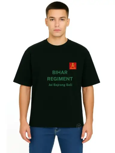 Black Oversized Army T Shirt  - Bihar Regiment