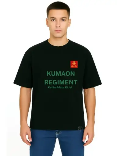 Black Oversized Army T Shirt  - Kumaon Regiment