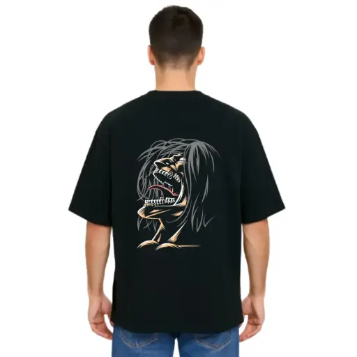 Black Oversized Anime T Shirt  - Titan Attack 2
