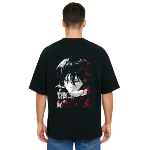 Black Oversized Anime T Shirt  - Titan Attack 4